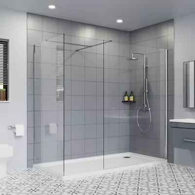 Walk In Shower Enclosure Wet Room And Tray Glass Cubicle Bathroom Screen Panel • £121.99