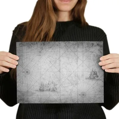 £3.99 • Buy A4 BW - Vintage Map Boat Pirate Treasure Poster 29.7X21cm280gsm #36806