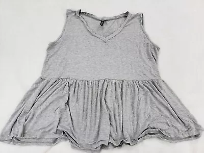 Kristin Nicole Tank Top Swing Fit And Flare Babydoll Flowy V Neck Gray Plus 1X • $31.19