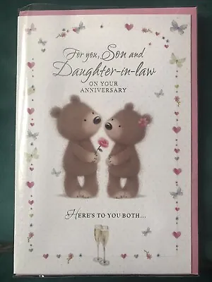 Son And Daughter In Law Wedding Anniversary Card Cute Bears Env Inc 19x13 Cm • £1.70