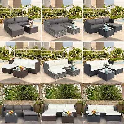 Rattan Garden Furniture Corner Sofa Table Set Grey Brown Black FREE RAIN COVER • £259.99