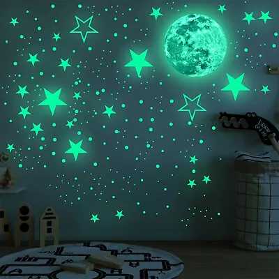 £5.38 • Buy 436 Wall Glow In The Dark Moon+Stars Stickers Baby Kids Nursery Bed Room Ceiling