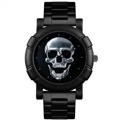 Skull Men Watch Stainless Steel Sport Waterproof Analog Quartz Wristwatch SILVER • £14.65