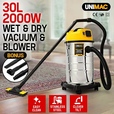 UNIMAC 30L Wet And Dry Vacuum Cleaner Blower Bagless 2000W Drywall Vac • $172