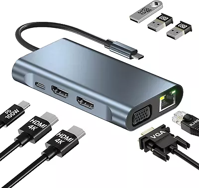 USB-C To Dual HDMI Hub – 8-In-1 Usb-Hub & 100W PD Adapter – Docking Station To U • $47.46