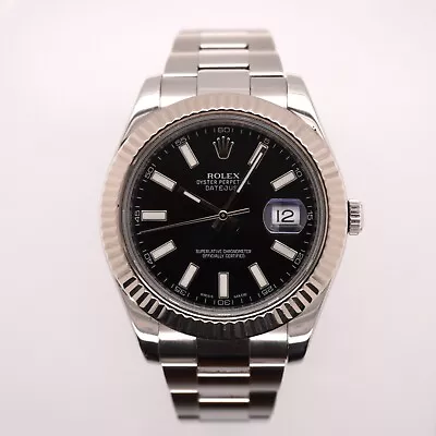 Rolex Mens Datejust II 41mm Black Stick Dial Stainless Steel Oyster Ref 116334 • $10499