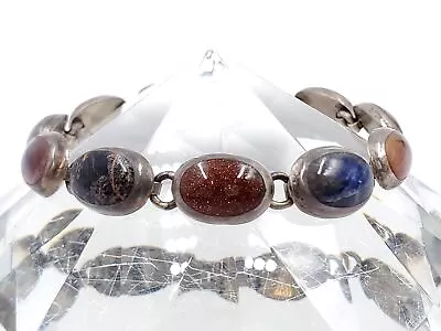 Mexico 925 Silver Oval Links Bracelet W/ Multi Gemstones • $14.50