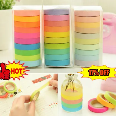 $5.16 • Buy 10 Rolls Paper Washi Masking Tape Rainbow Colours Sticky Decoration
