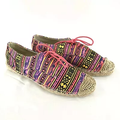 C Label Womens Lace Up Sneaker Flat Striped Colorful Tribal Canvas Purple Pink 6 • $19.99