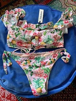 BNWT Debenhams Floral Tie Frill Bikini Set Size 12 (L) Padded Cups-Removable • £9.99