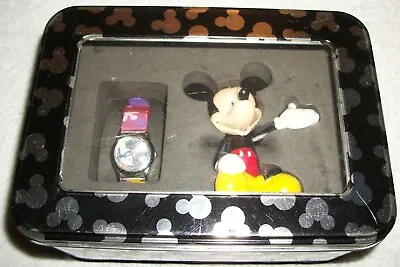 DISNEY MINNIE MOUSE WATCH By SIL-MUO331--WITH ORIG. TIN AND MICKEY MOUSE FIGURE • $24.99