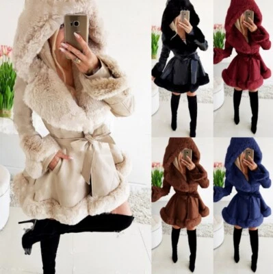 £39.89 • Buy UK Womens Faux Fur Coat Hoodie Parka Belt Slim Winter Warm Ladies Outwear Coat