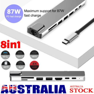 $6.29 • Buy 8 In 1 HUB USB-C Type C HD Output 4K HDMI Usb 3.0 Adapter For MacBook Samsung