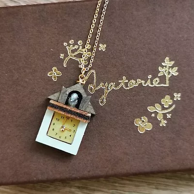 Ayatorie Retro Wooden Cuckoo Clock Miniature Handmade Japanese Necklace • $28