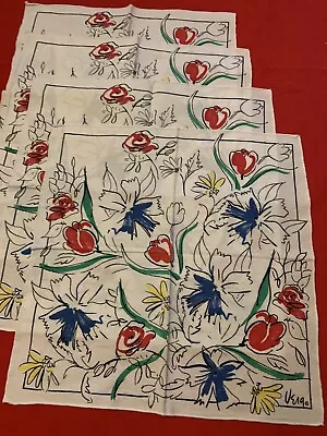 Vintage Vera Neumann Napkins Multi-color Floral Flower Set Of 4 15 X 15 • $39