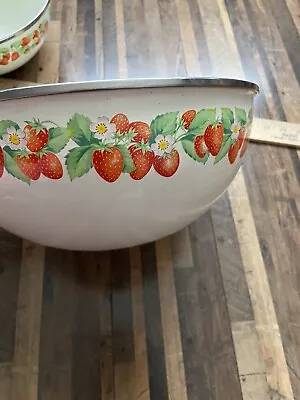 Vintage Kobe Kitchen 10  Mixing Bowl Enamelware W/ Strawberries Made In Japan • $9.99