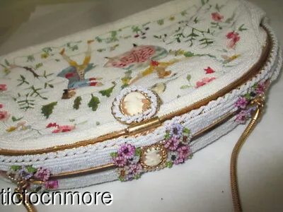 Vintage Pierre Marot Beaded Purse French Courtesean Cameo Jeweled Frame • $99.99