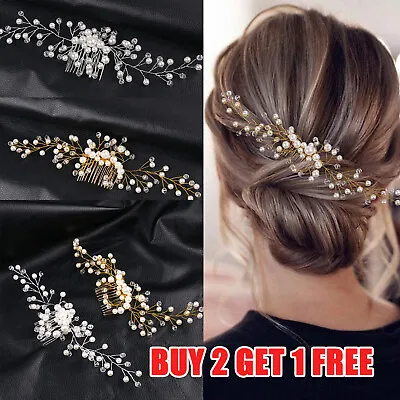 £4.19 • Buy Wedding Hair Pins Bridesmaid Crystal Diamante Pearls Bridal Clips Grips White