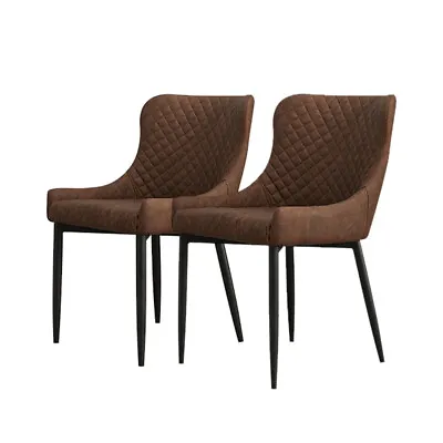 Set Of 2 Diamond Faux Leather Dining Chairs Padded Bucket Seat Metal Legs Chairs • £119.99