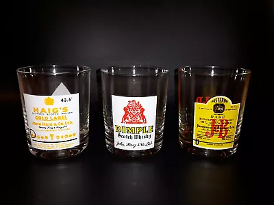 £12.50 • Buy Set Of 3 Retro/Vintage Labelled Whisky Glasses/Tumblers - J&B, Haig, Dimple