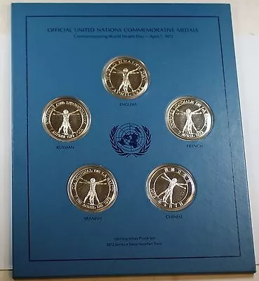 1972 U.N. World Health Day Sterling Silver Proof 5 Language Commem. Medal Set • $412.42