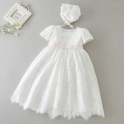£22.99 • Buy Sale Baby Girl Baptism Dress Bonnet Floral Embroidery Christening Lace Gown