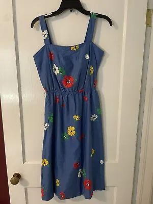 Malia Hawaiian Dress Blue Floral Sleeveless Summer Sundress Size 8 Bra Form In • $29.99
