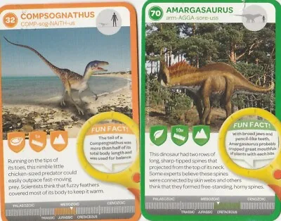 USED 2 X WOOLWORTHS ANCIENT ANIMALS CARDS 85mmX55mm COMPSOGNATHUS/AMARGASAURUS • $3.95