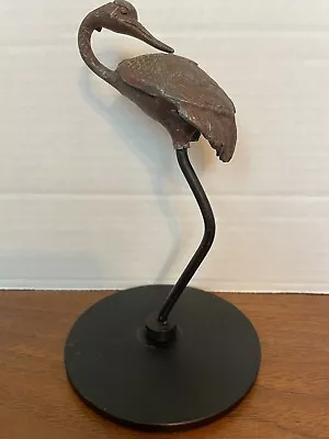 Vintage Metal Crane Sculpture On Stand MCM Bird 7” • $18.72