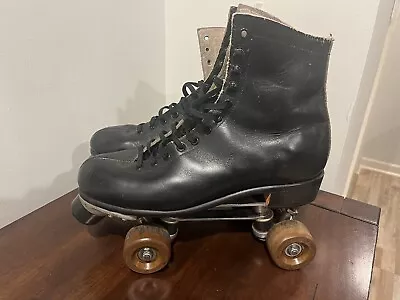 Vintage Roller Skates Black  Size 11 On Hard Brown Wheels • $110