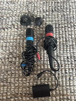 Official PS2 PlayStation 2 SingStar  Microphones Set Of 2 Blue & Red With Dongle • $0.99