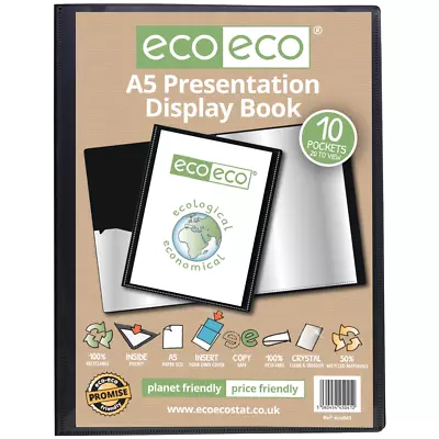 Eco-eco A5 10 Pocket Presentation Display Book 50% Recycled Black Filing X 12 Pk • £39.99