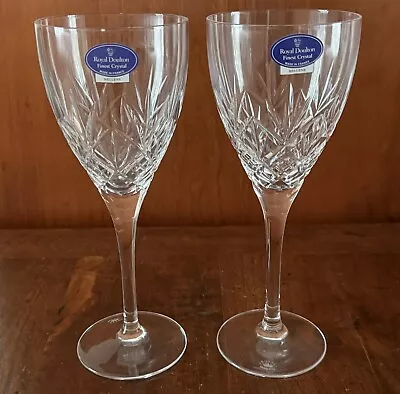 Pair Of Royal Doulton Crystal 'HELLENE' Wine Glasses - 21cm Tall. Made In France • $100