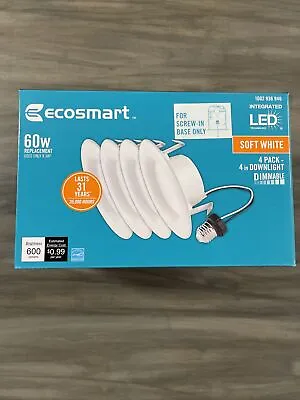 EcoSmart 60w 4 In. White Integrated LED Recessed Trim Soft White (4-Pack) • $22