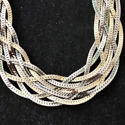 £8.17 • Buy 23 Inch NECKLACE SILVER AND GOLD TONED 7 BRAIDED Chains HERRINGBONE  Vintage