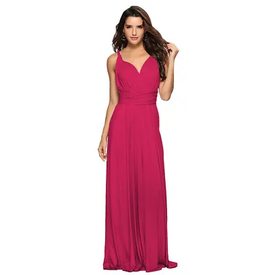 Elegant Evening Long Deep V Halter Dress Convertible Multi Way Wrap Maxi Dress • £22.82