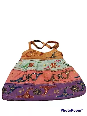 Tibetan Fabric Handbag Tote Sequin Embroidery 2Strap Shoulder Handle Boho Hippie • $12.99