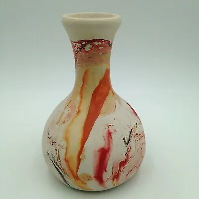 Nemadji Hand Made Red Black And Orange Swirl Vase Pottery 6.5 Inch Vintage • $24.98