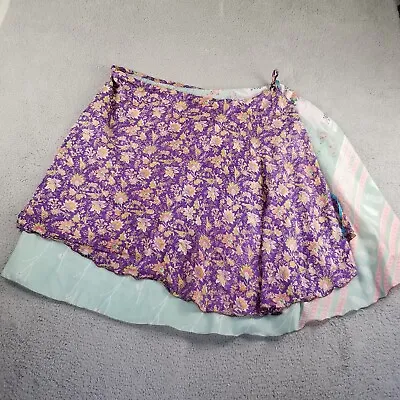 Silk Sari Magic Wrap Around Skirts Beach Party Wear Reversible Boho Purple Blue • $14.88