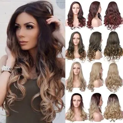 Clip In Half Head 3/4 Full Wigs 100% Real Heat Resistant Hair Wig Ombre Blonde A • £23.08