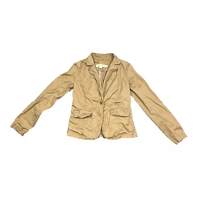 J Crew Womens Chino Blazer Jacket Beige Button Front Flap Pockets 100% Cotton 2 • $14.88