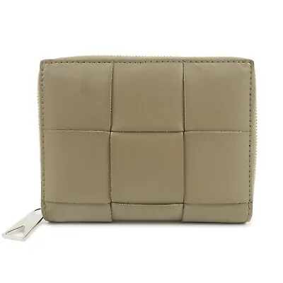 Auth BOTTEGA VENETA Maxi Intrecciato Leather Round Zipper Wallet Kahki Used F/S • $517