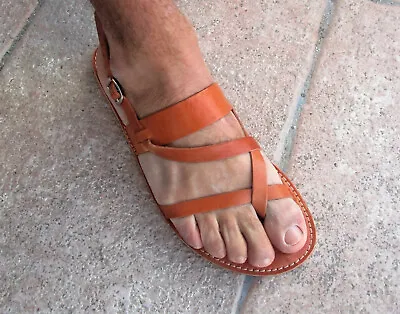 Men's Multi-Strap Slingback Sandals Handmade Greek Leather Jesus Sandals • $44