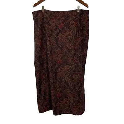 VTG Briggs New York Size 18 Midi Skirt Brown Paisley Boho Casual Sueded Texture • $18.69