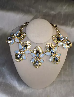 J. CREW Gold Tone Milky White Black Clear Rhinestone Statement Necklace • $29.50