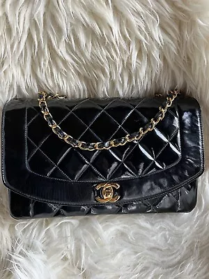 💯 AUTH Chanel Black Quilted  Patent Vintage Medium  Single Flap 24k GHW • £1990