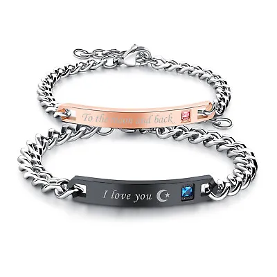 Couples Stainless Steel  To The Moon And Back  I Love You  Bracelet Promise Gift • $11.99