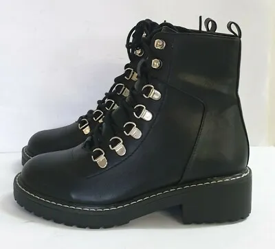 E1/296* Womens London Rebel Chunky Hiker Boots In Black Eur36  • £18.69