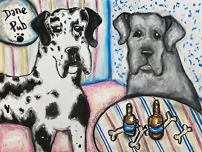 Art Print 4 X 6 Great Dane Collectible Artist KSams Dog At The Pub Beer Vintage • $13.49