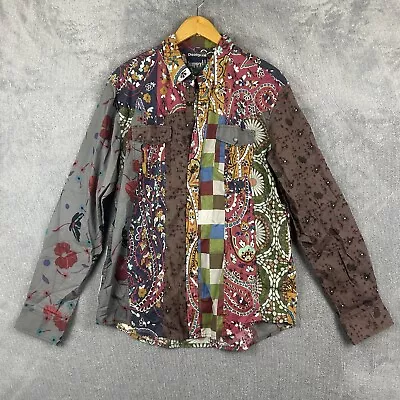 Desigual Shirt Mens XL Happy Patchwork Long Sleeve Cotton Designer Button Up • $62.95